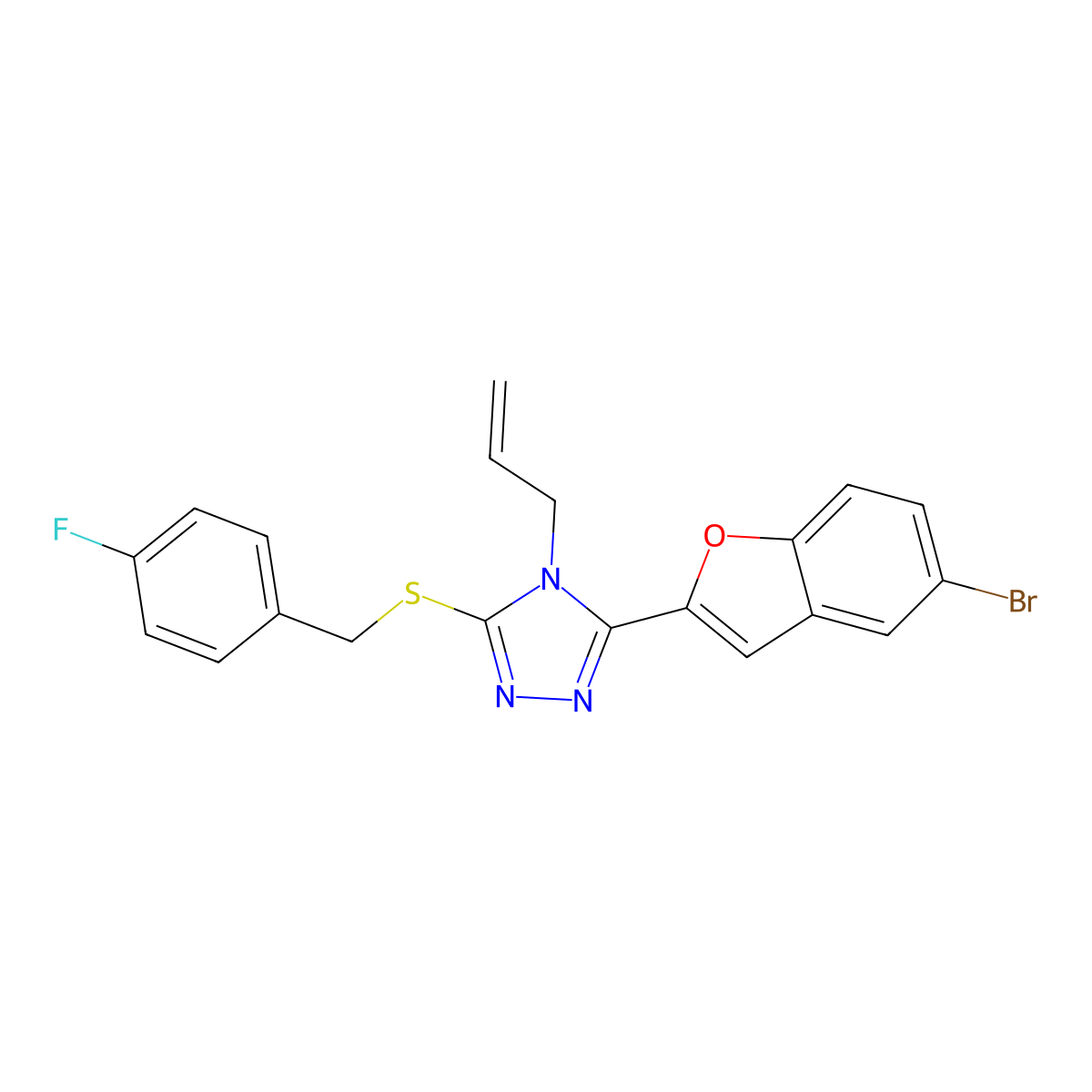 3-(5-Bromo-1-benzofuran-2-yl)-5-[(4-fluorophenyl)methylsulfanyl]-4-prop-2-enyl-1,2,4-triazole molecular structure, CAS 708289-84-3