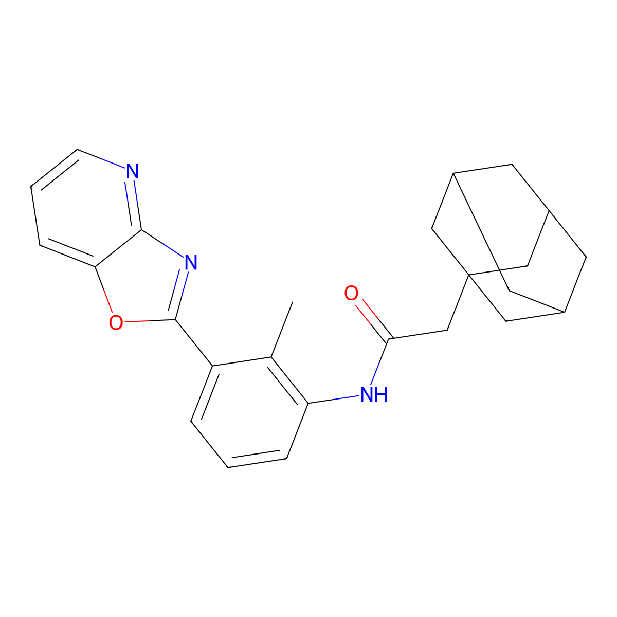 2-(1-adamantyl)-N-[2-methyl-3-([1,3]oxazolo[4,5-b]pyridin-2-yl)phenyl]acetamide molecular structure, CAS 708289-87-6