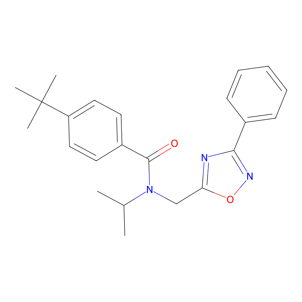 4-tert-butyl-N-[(3-phenyl-1,2,4-oxadiazol-5-yl)methyl]-N-propan-2-ylbenzamide molecular structure, CAS 708290-00-0
