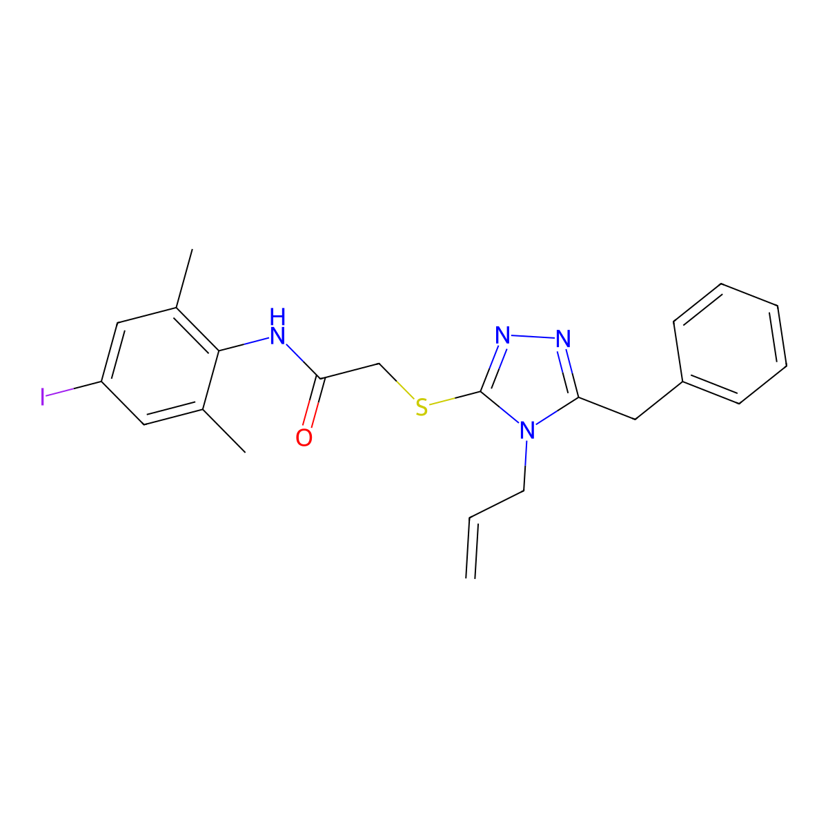 2-[(5-benzyl-4-prop-2-enyl-1,2,4-triazol-3-yl)sulfanyl]-N-(4-iodo-2,6-dimethylphenyl)acetamide molecular structure, CAS 708290-06-6