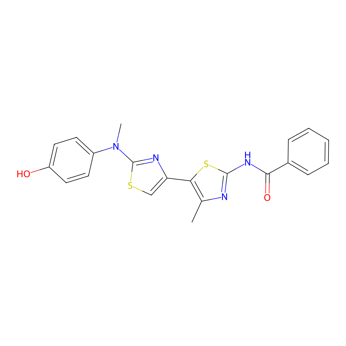 N-[5-[2-(4-hydroxy-N-methylanilino)-1,3-thiazol-4-yl]-4-methyl-1,3-thiazol-2-yl]benzamide molecular structure, CAS 708290-11-3