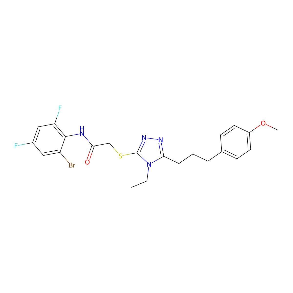 N-(2-bromo-4,6-difluorophenyl)-2-[[4-ethyl-5-[3-(4-methoxyphenyl)propyl]-1,2,4-triazol-3-yl]sulfanyl]acetamide molecular structure, CAS 708290-17-9
