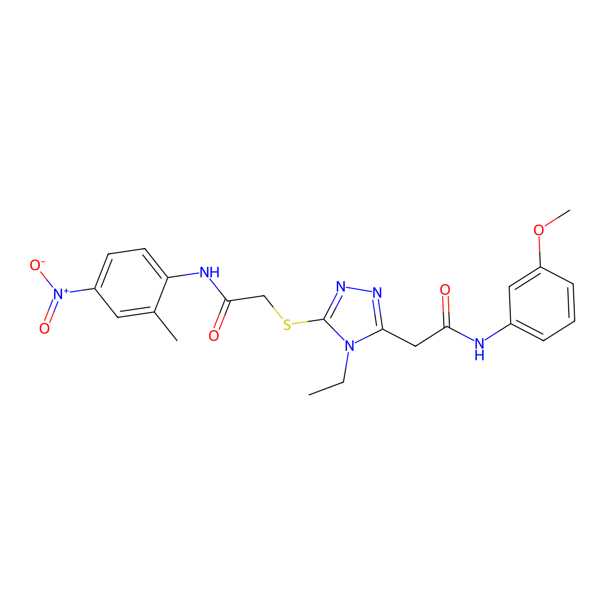 2-[4-ethyl-5-[2-(2-methyl-4-nitroanilino)-2-oxoethyl]sulfanyl-1,2,4-triazol-3-yl]-N-(3-methoxyphenyl)acetamide molecular structure, CAS 708290-32-8