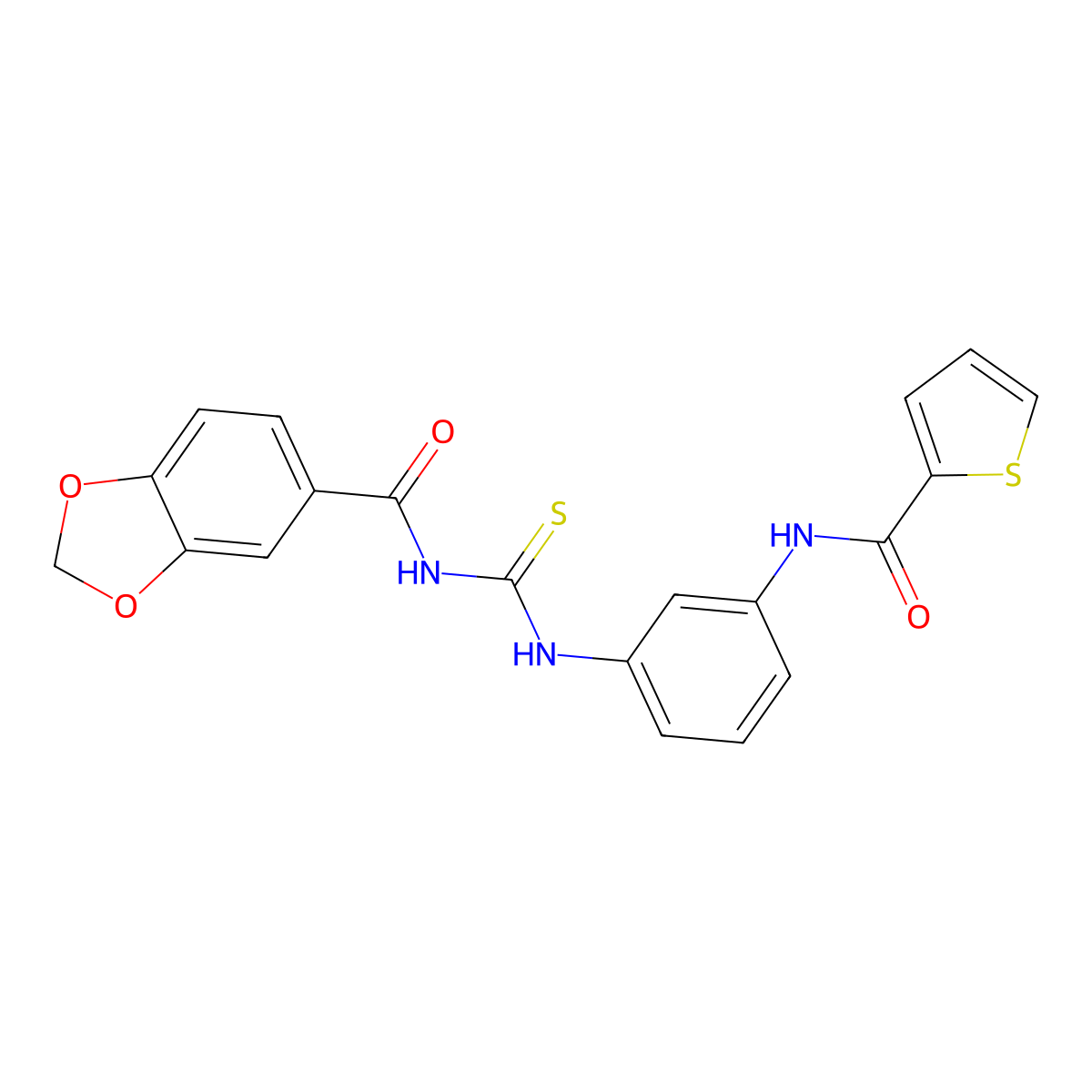 N-[[3-(thiophene-2-carbonylamino)phenyl]carbamothioyl]-1,3-benzodioxole-5-carboxamide molecular structure, CAS 708290-41-9