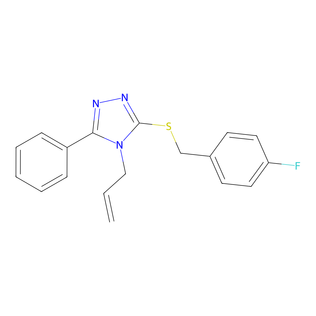 3-[(4-Fluorophenyl)methylsulfanyl]-5-phenyl-4-prop-2-enyl-1,2,4-triazole molecular structure, CAS 708290-55-5