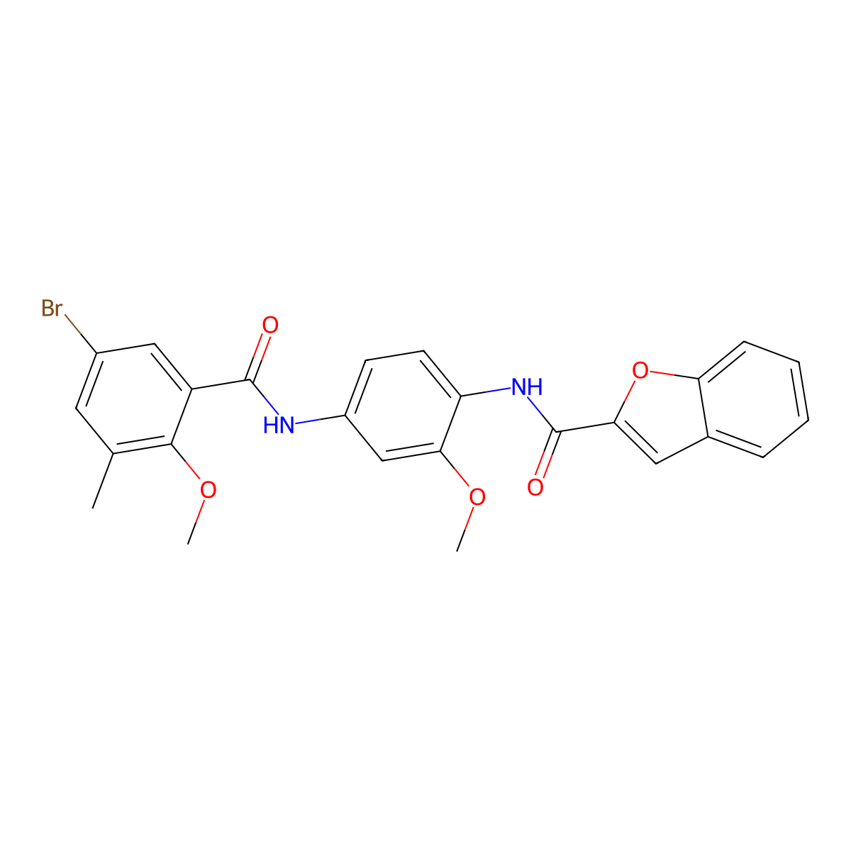 N-[4-[(5-bromo-2-methoxy-3-methylbenzoyl)amino]-2-methoxyphenyl]-1-benzofuran-2-carboxamide molecular structure, CAS 708290-60-2