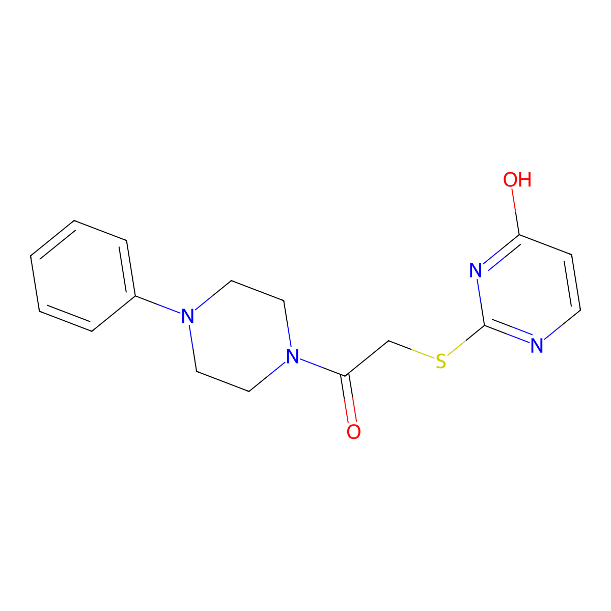 2-[(4-Hydroxypyrimidin-2-yl)sulfanyl]-1-(4-phenylpiperazin-1-yl)ethanone molecular structure, CAS 708290-73-7