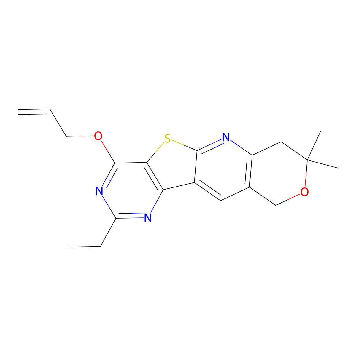 4-(allyloxy)-2-ethyl-8,8-dimethyl-8,10-dihydro-7H-pyrano[3'',4'':5',6']pyrido[3',2':4,5]thieno[3,2-d]pyrimidine molecular structure, CAS 708290-90-8