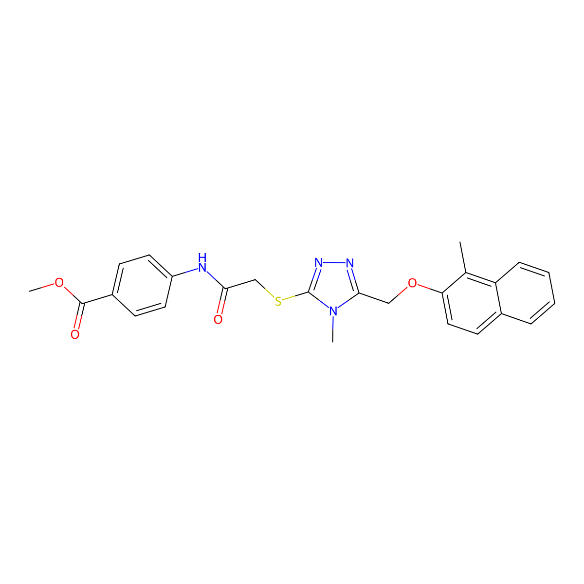 methyl 4-({[(4-methyl-5-{[(1-methylnaphthalen-2-yl)oxy]methyl}-4H-1,2,4-triazol-3-yl)sulfanyl]acetyl}amino)benzoate molecular structure, CAS 708291-18-3