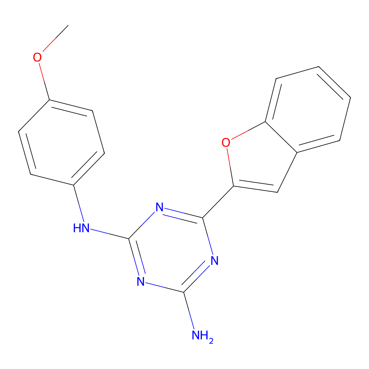 6-(benzofuran-2-yl)-N2-(4-methoxyphenyl)-1,3,5-triazine-2,4-diamine molecular structure, CAS 708291-31-0