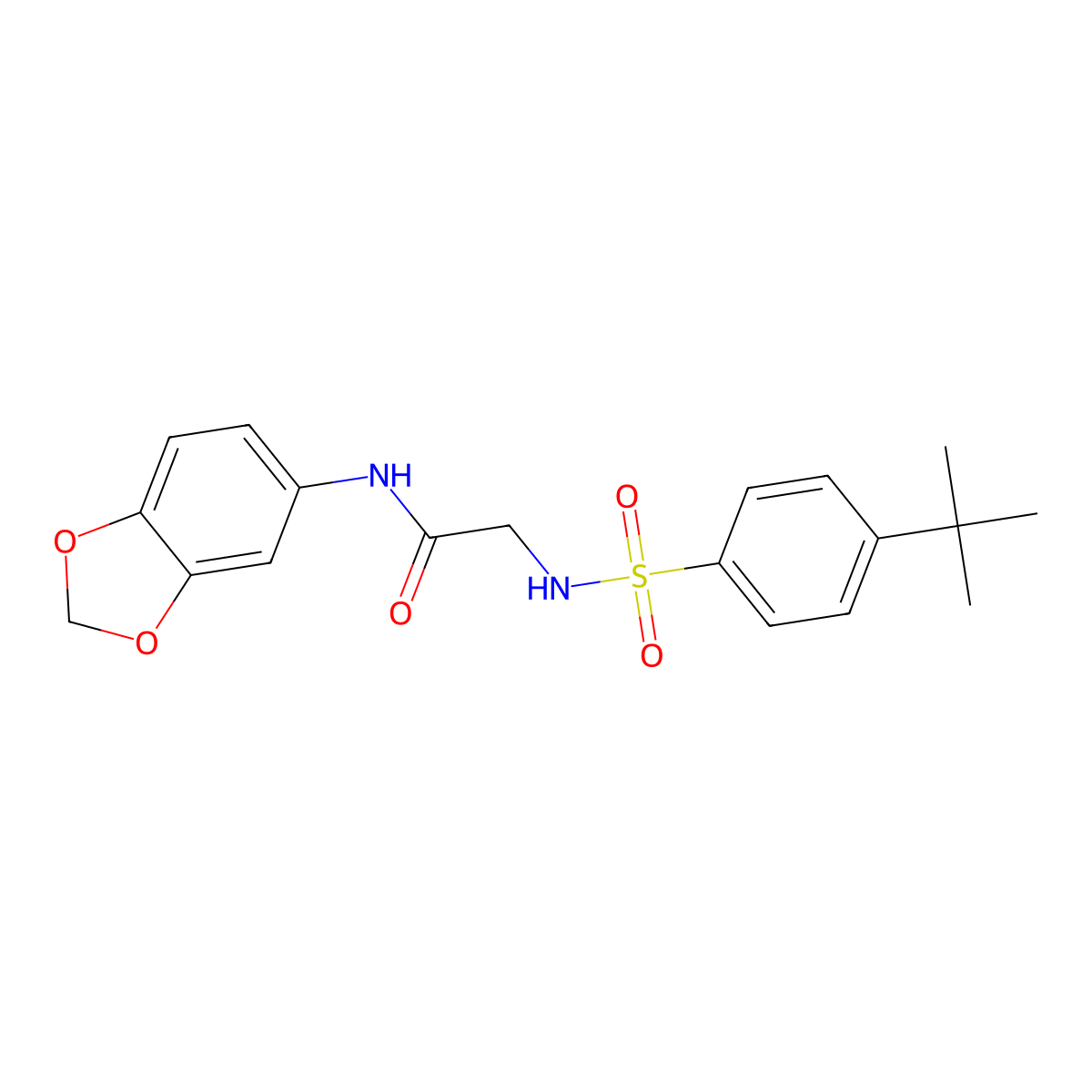 N-(1,3-benzodioxol-5-yl)-2-[(4-tert-butylphenyl)sulfonylamino]acetamide molecular structure, CAS 708291-59-2