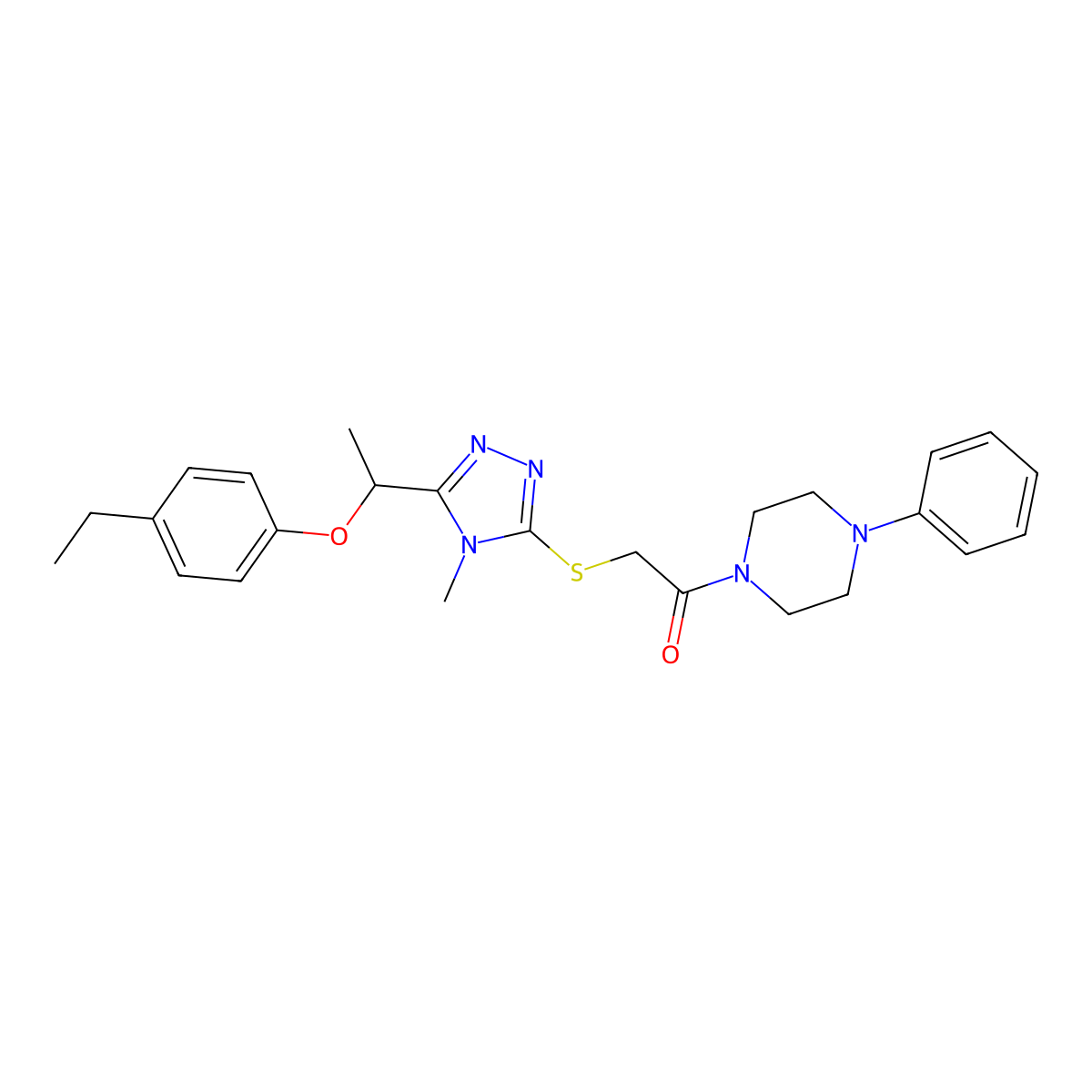 2-({5-[1-(4-ethylphenoxy)ethyl]-4-methyl-4H-1,2,4-triazol-3-yl}sulfanyl)-1-(4-phenylpiperazin-1-yl)ethanone molecular structure, CAS 708291-61-6