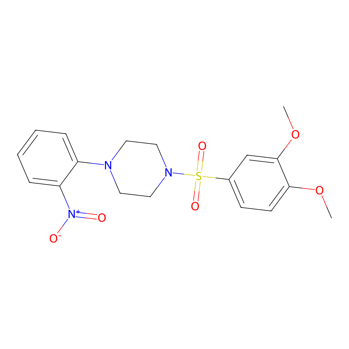 1-(3,4-Dimethoxyphenyl)sulfonyl-4-(2-nitrophenyl)piperazine molecular structure, CAS 708291-77-4