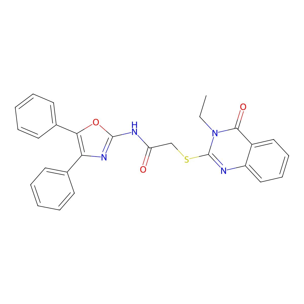 N-(4,5-diphenyl-1,3-oxazol-2-yl)-2-[(3-ethyl-4-oxo-3,4-dihydroquinazolin-2-yl)sulfanyl]acetamide molecular structure, CAS 708291-87-6