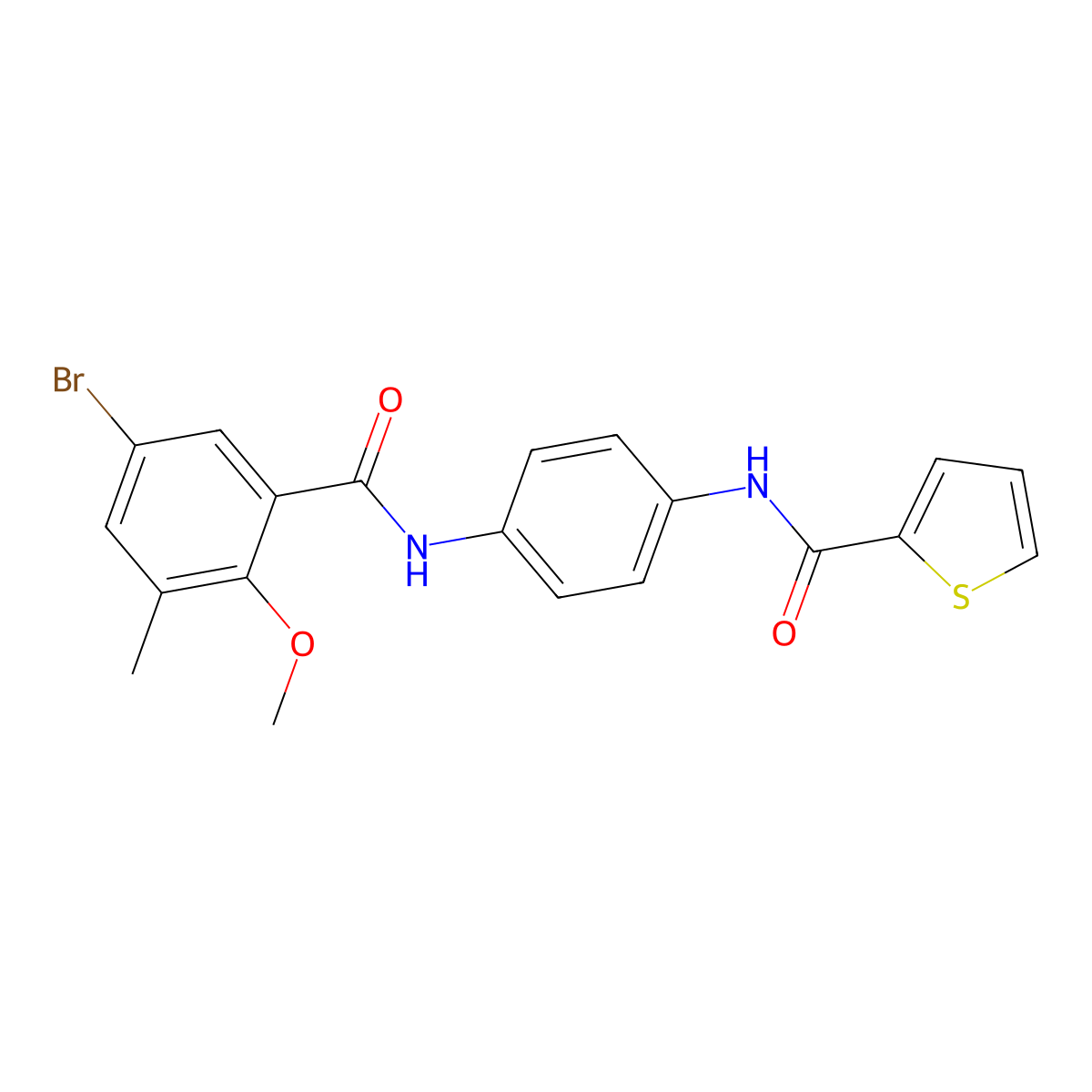 N-[4-[(5-bromo-2-methoxy-3-methylbenzoyl)amino]phenyl]thiophene-2-carboxamide molecular structure, CAS 708291-93-4
