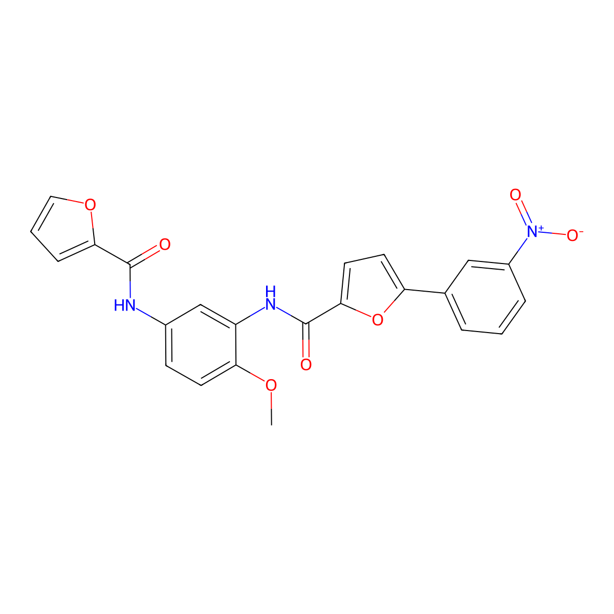 N-[5-(furan-2-carbonylamino)-2-methoxyphenyl]-5-(3-nitrophenyl)furan-2-carboxamide molecular structure, CAS 708291-99-0