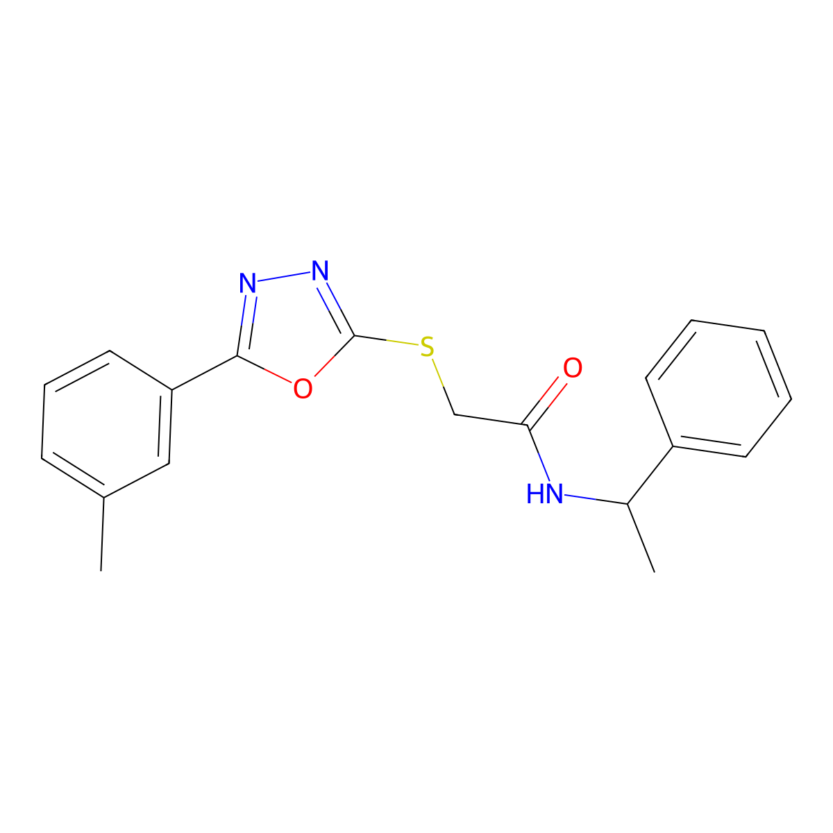 2-{[5-(3-methylphenyl)-1,3,4-oxadiazol-2-yl]sulfanyl}-N-(1-phenylethyl)acetamide molecular structure, CAS 708292-16-4