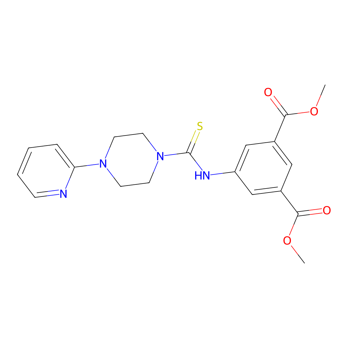 Dimethyl 5-({[4-(2-pyridinyl)-1-piperazinyl]carbonothioyl}amino)isophthalate molecular structure, CAS 708292-25-5