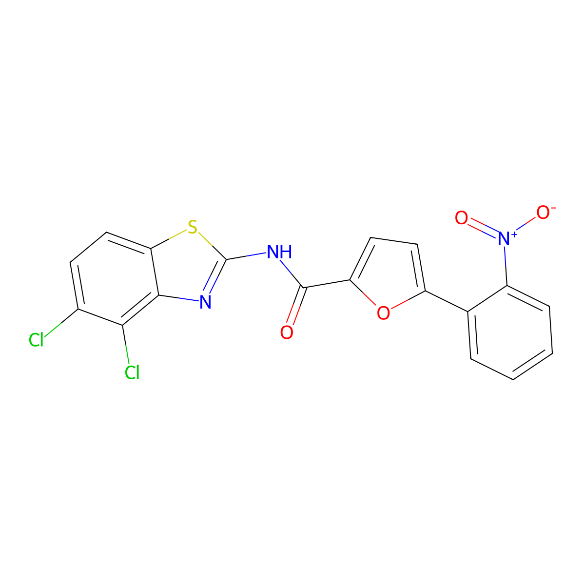N-(4,5-dichloro-1,3-benzothiazol-2-yl)-5-(2-nitrophenyl)furan-2-carboxamide molecular structure, CAS 708292-29-9