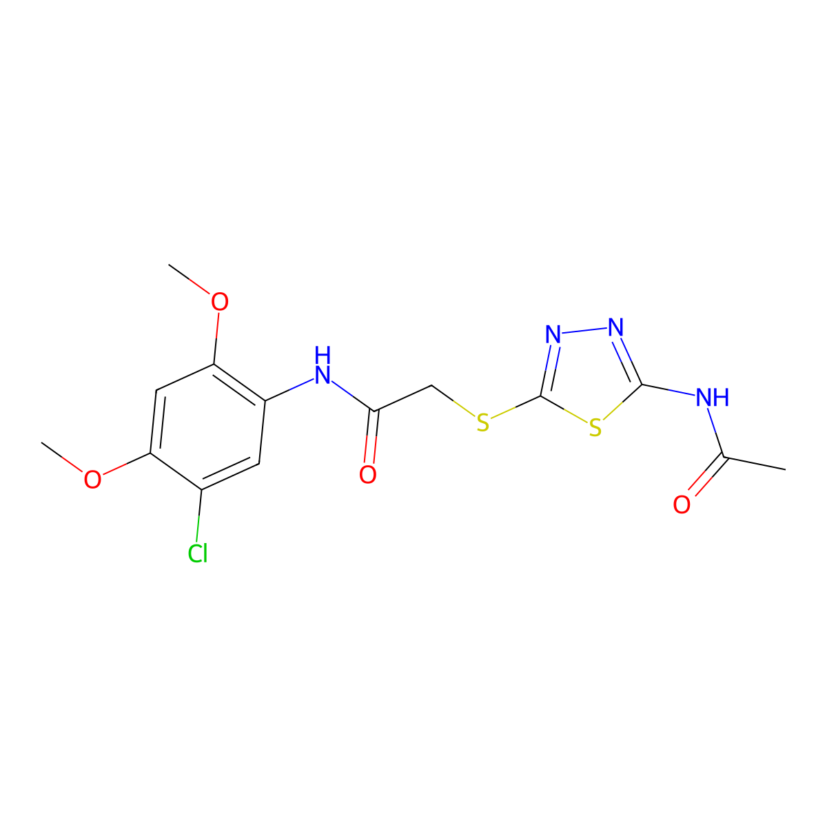 2-[(5-acetamido-1,3,4-thiadiazol-2-yl)sulfanyl]-N-(5-chloro-2,4-dimethoxyphenyl)acetamide molecular structure, CAS 708292-41-5