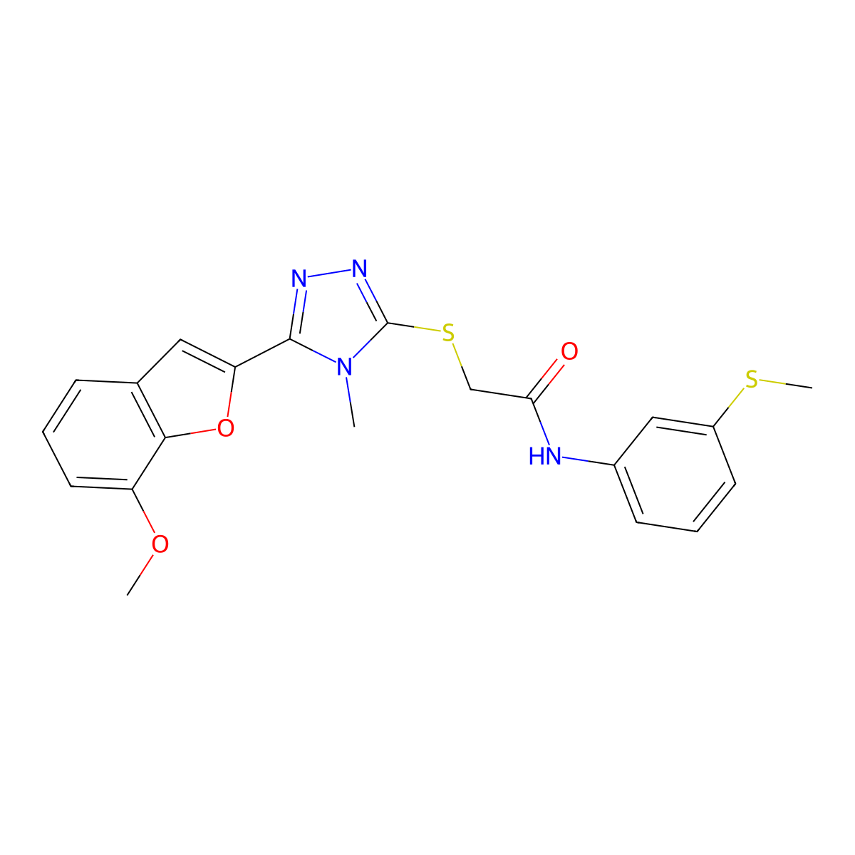 2-[[5-(7-methoxy-1-benzofuran-2-yl)-4-methyl-1,2,4-triazol-3-yl]sulfanyl]-N-(3-methylsulfanylphenyl)acetamide molecular structure, CAS 708292-59-5