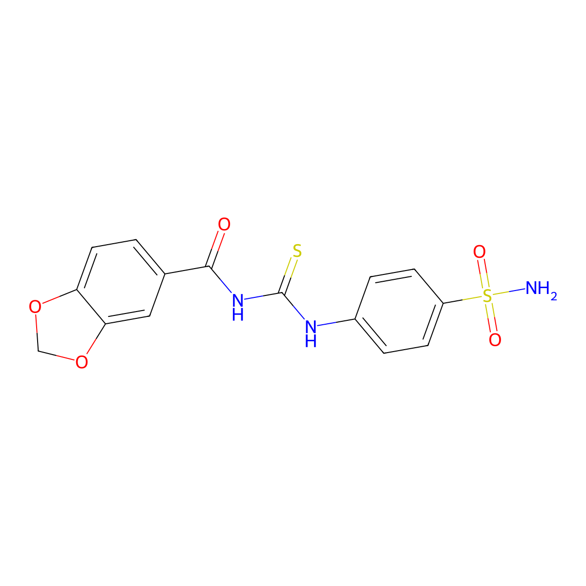 N-[(4-sulfamoylanilino)-sulfanylidenemethyl]-1,3-benzodioxole-5-carboxamide molecular structure, CAS 708292-61-9