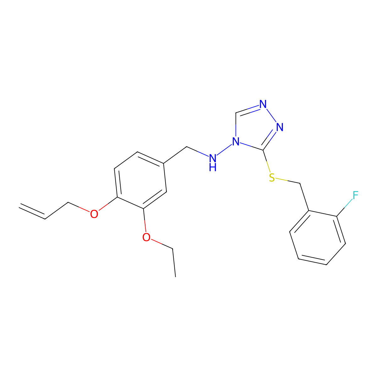 N-[(3-ethoxy-4-prop-2-enoxyphenyl)methyl]-3-[(2-fluorophenyl)methylsulfanyl]-1,2,4-triazol-4-amine molecular structure, CAS 708292-77-7