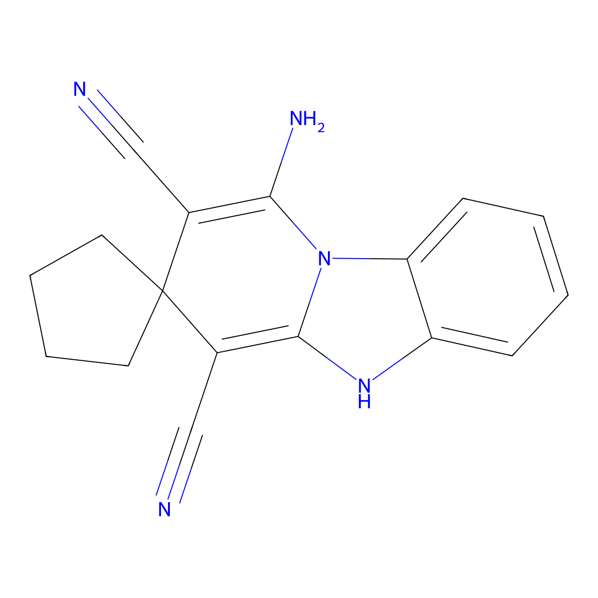 1-aminospiro[5H-pyrido[1,2-a]benzimidazole-3,1'-cyclopentane]-2,4-dicarbonitrile molecular structure, CAS 708292-86-8