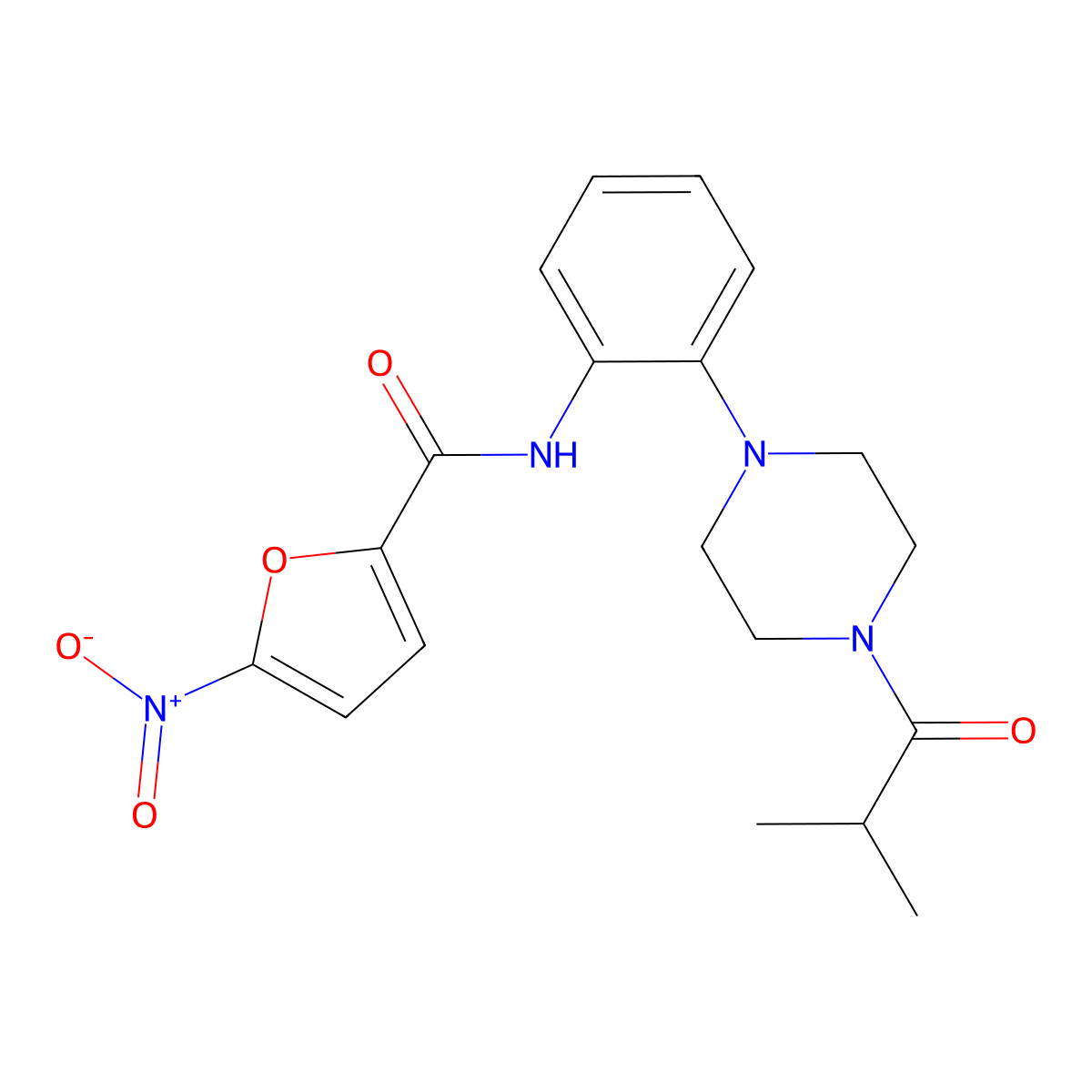 N-[2-[4-(2-methylpropanoyl)piperazin-1-yl]phenyl]-5-nitrofuran-2-carboxamide molecular structure, CAS 708292-89-1