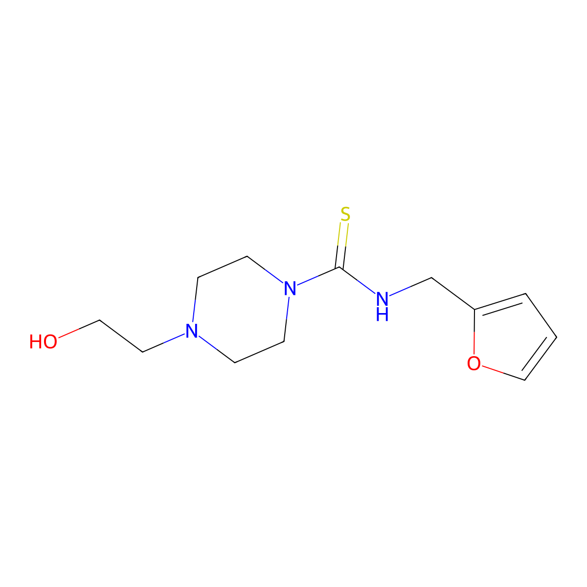 N-(furan-2-ylmethyl)-4-(2-hydroxyethyl)piperazine-1-carbothioamide molecular structure, CAS 708292-95-9