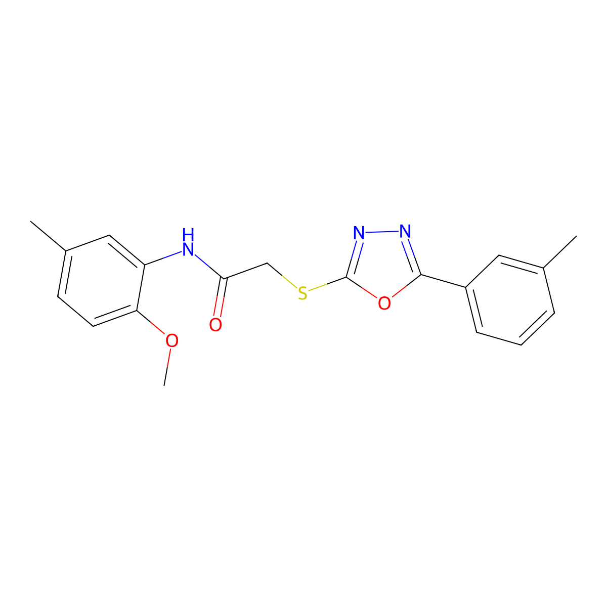 N-(2-methoxy-5-methylphenyl)-2-[[5-(3-methylphenyl)-1,3,4-oxadiazol-2-yl]sulfanyl]acetamide molecular structure, CAS 708293-00-9
