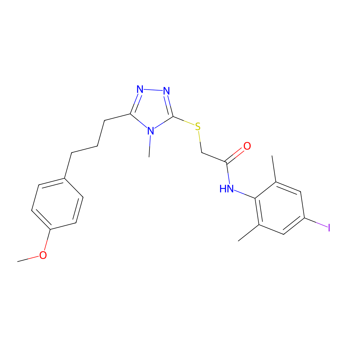 N-(4-iodo-2,6-dimethylphenyl)-2-[[5-[3-(4-methoxyphenyl)propyl]-4-methyl-1,2,4-triazol-3-yl]sulfanyl]acetamide molecular structure, CAS 708293-11-2