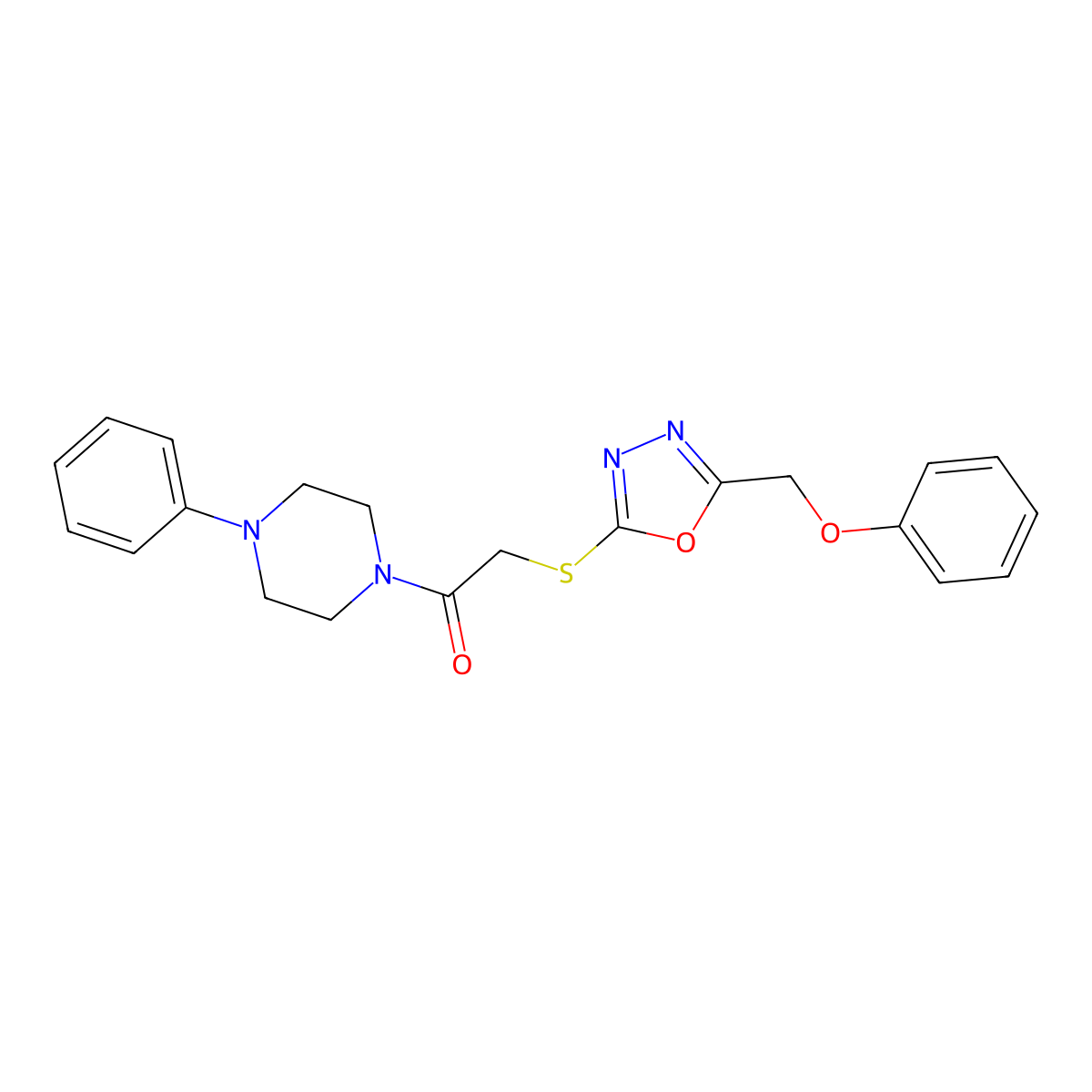 1-({[5-(Phenoxymethyl)-1,3,4-oxadiazol-2-yl]thio}acetyl)-4-phenylpiperazine molecular structure, CAS 708293-17-8