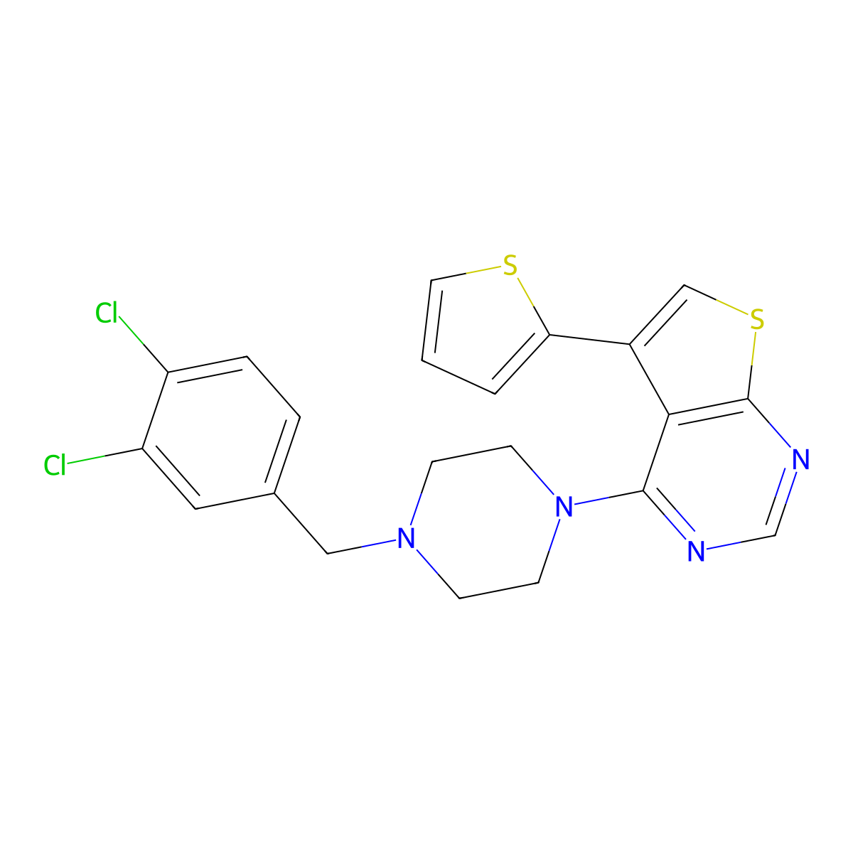 4-(4-(3,4-Dichlorobenzyl)piperazin-1-yl)-5-(thiophen-2-yl)thieno[2,3-d]pyrimidine molecular structure, CAS 708293-34-9