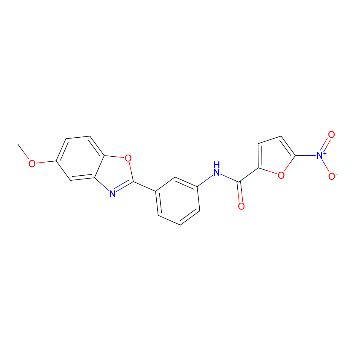 N-[3-(5-methoxy-1,3-benzoxazol-2-yl)phenyl]-5-nitrofuran-2-carboxamide molecular structure, CAS 708293-41-8