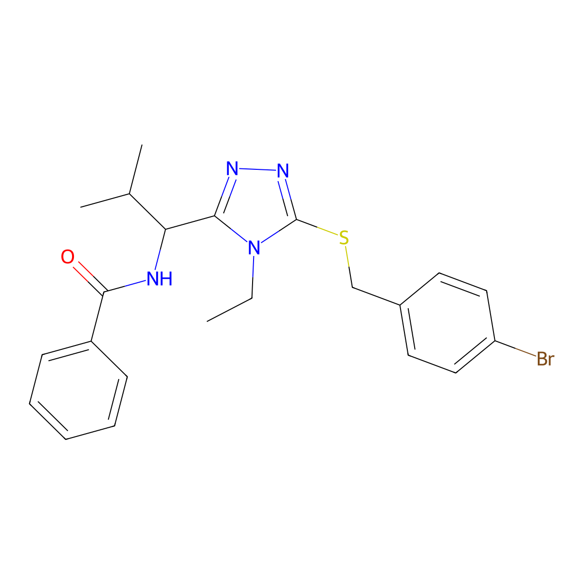 N-[1-[5-[(4-bromophenyl)methylsulfanyl]-4-ethyl-1,2,4-triazol-3-yl]-2-methylpropyl]benzamide molecular structure, CAS 708293-57-6