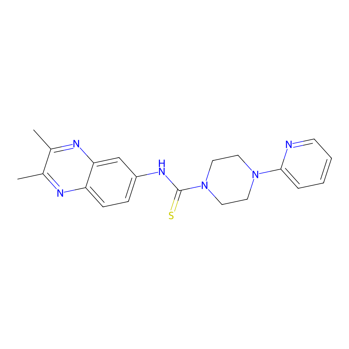 N-(2,3-dimethylquinoxalin-6-yl)-4-pyridin-2-ylpiperazine-1-carbothioamide molecular structure, CAS 708293-63-4