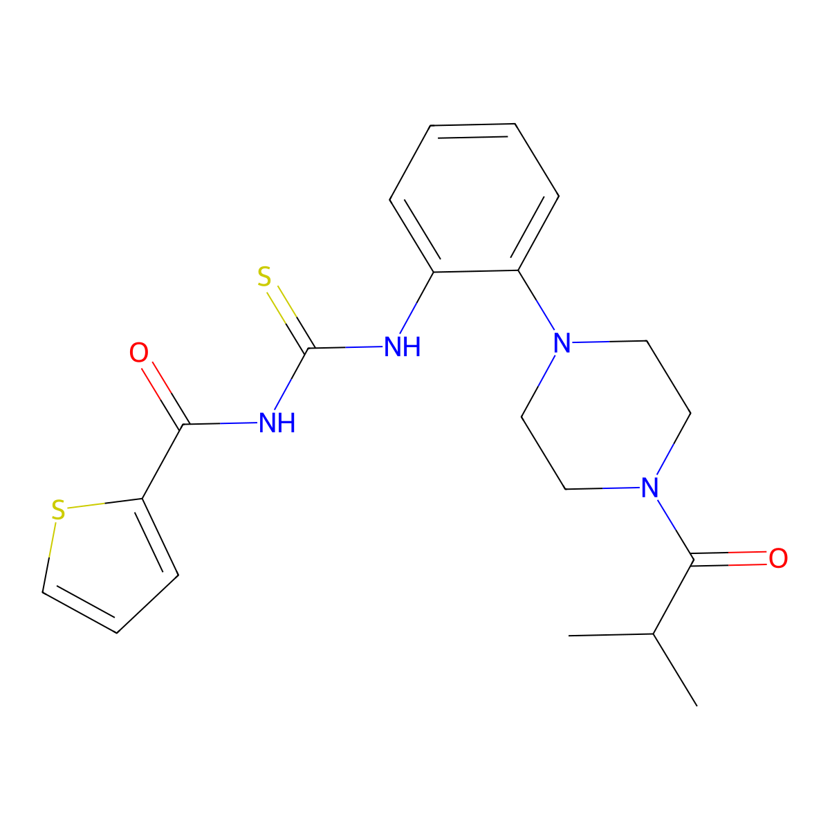 N-[[2-[4-(2-methylpropanoyl)piperazin-1-yl]phenyl]carbamothioyl]thiophene-2-carboxamide molecular structure, CAS 708293-66-7