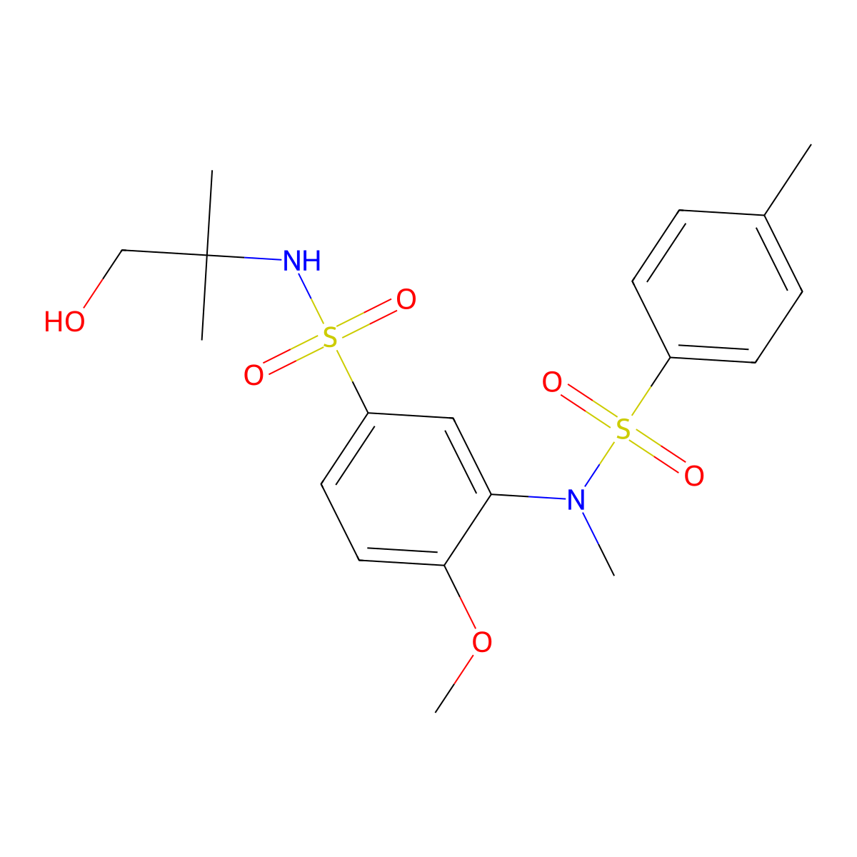 N-(1-hydroxy-2-methylpropan-2-yl)-4-methoxy-3-[methyl-(4-methylphenyl)sulfonylamino]benzenesulfonamide molecular structure, CAS 708293-83-8