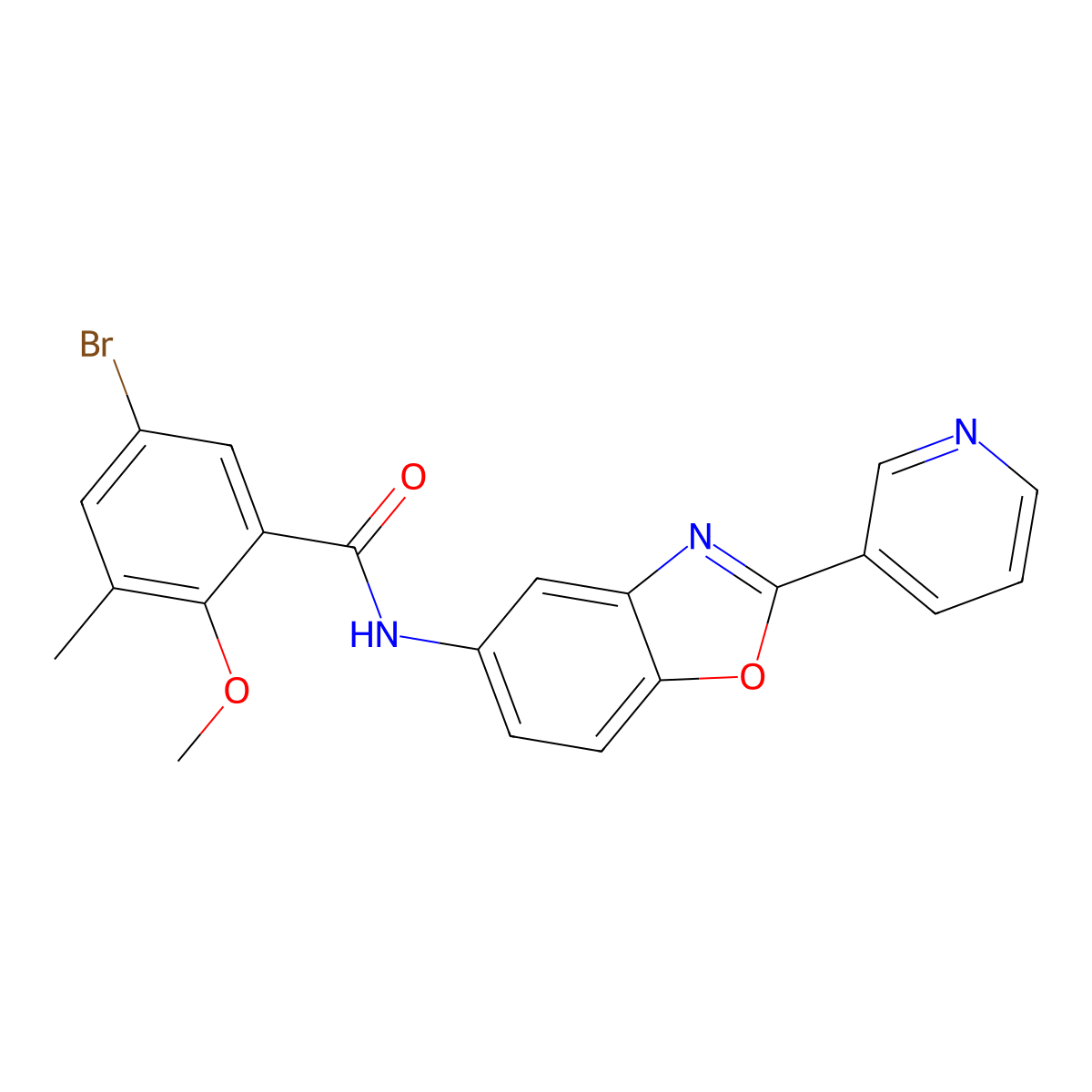 5-bromo-2-methoxy-3-methyl-N-(2-pyridin-3-yl-1,3-benzoxazol-5-yl)benzamide molecular structure, CAS 708293-90-7