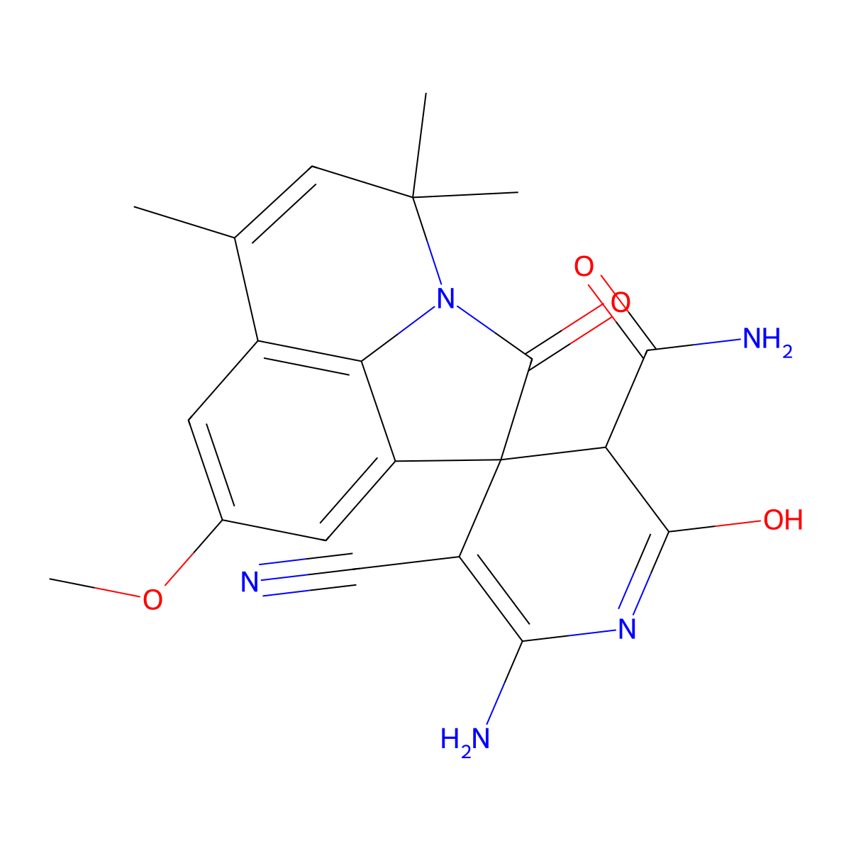6-amino-5-cyano-8'-methoxy-4',4',6'-trimethyl-2,2'-dioxo-2,2',3,4'-tetrahydro-1H-spiro[pyridine-4,1'-pyrrolo[3,2,1-ij]quinoline]-3-carboxamide molecular structure, CAS 708293-92-9