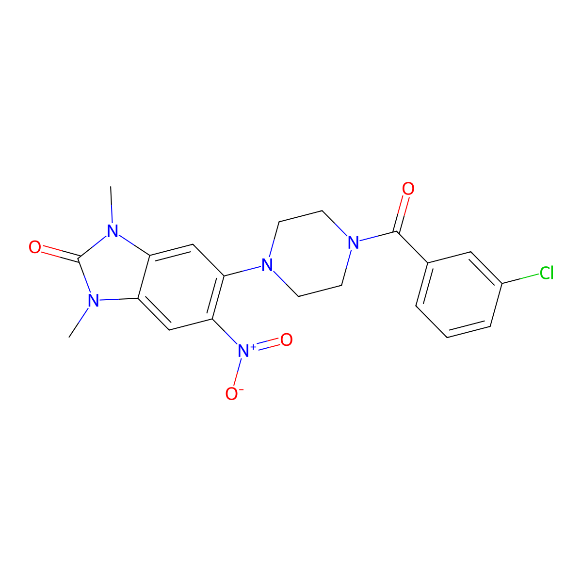 5-[4-(3-Chlorobenzoyl)piperazin-1-yl]-1,3-dimethyl-6-nitrobenzimidazol-2-one molecular structure, CAS 708294-02-4