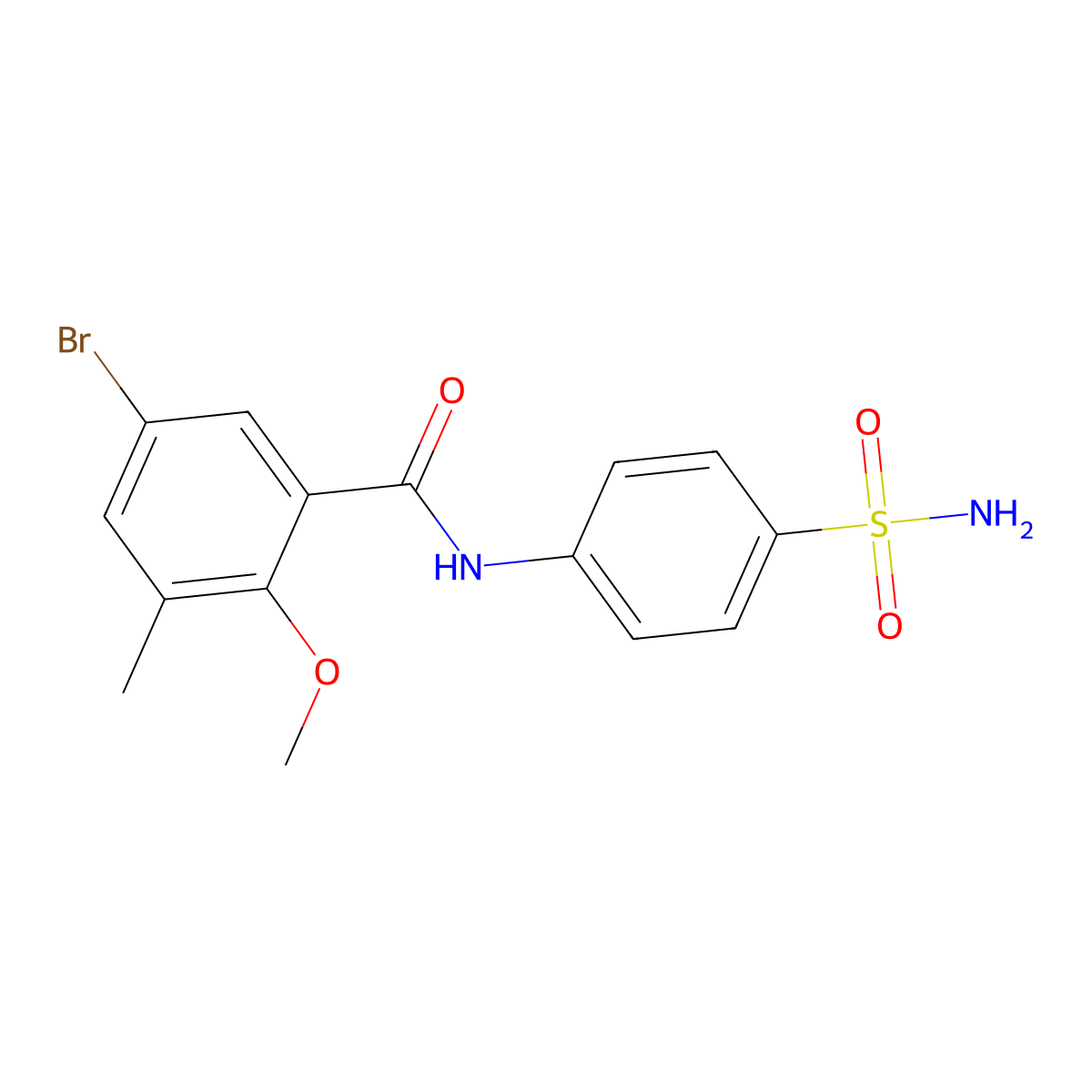 5-bromo-2-methoxy-3-methyl-N-(4-sulfamoylphenyl)benzamide molecular structure, CAS 708294-03-5