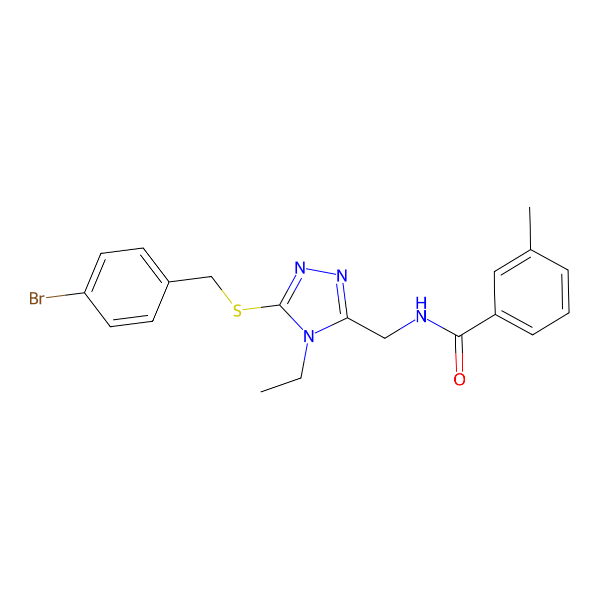 N-[[5-[(4-bromophenyl)methylsulfanyl]-4-ethyl-1,2,4-triazol-3-yl]methyl]-3-methylbenzamide molecular structure, CAS 708294-16-0