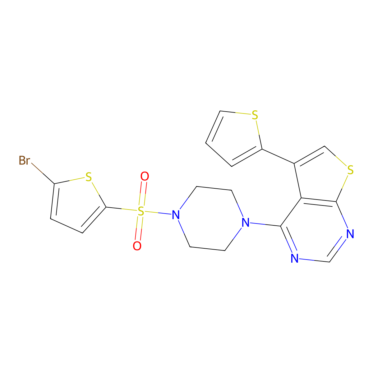 4-{4-[(5-Bromothiophen-2-yl)sulfonyl]piperazin-1-yl}-5-(thiophen-2-yl)thieno[2,3-d]pyrimidine molecular structure, CAS 708294-18-2