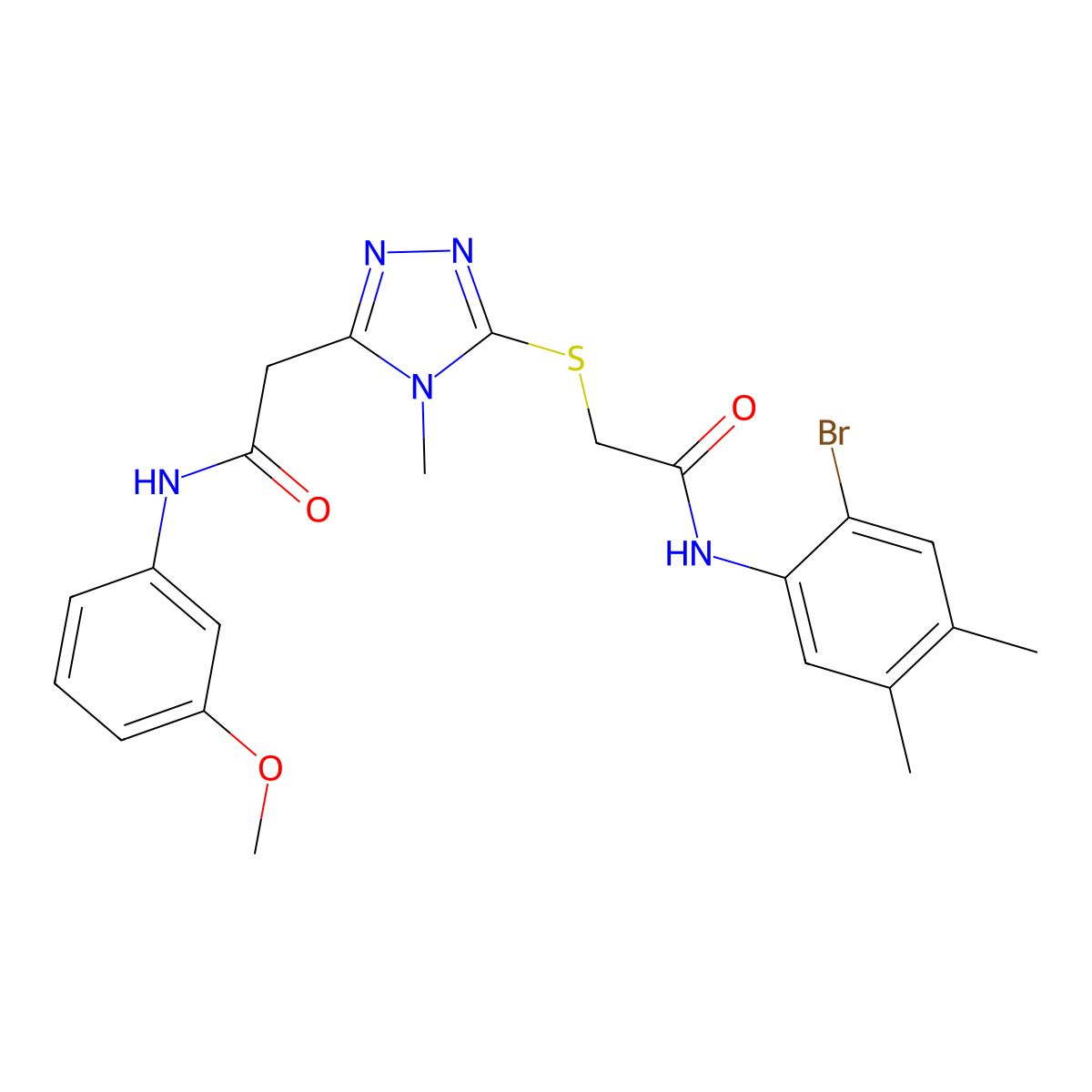 2-[5-[2-(2-bromo-4,5-dimethylanilino)-2-oxoethyl]sulfanyl-4-methyl-1,2,4-triazol-3-yl]-N-(3-methoxyphenyl)acetamide molecular structure, CAS 708294-19-3