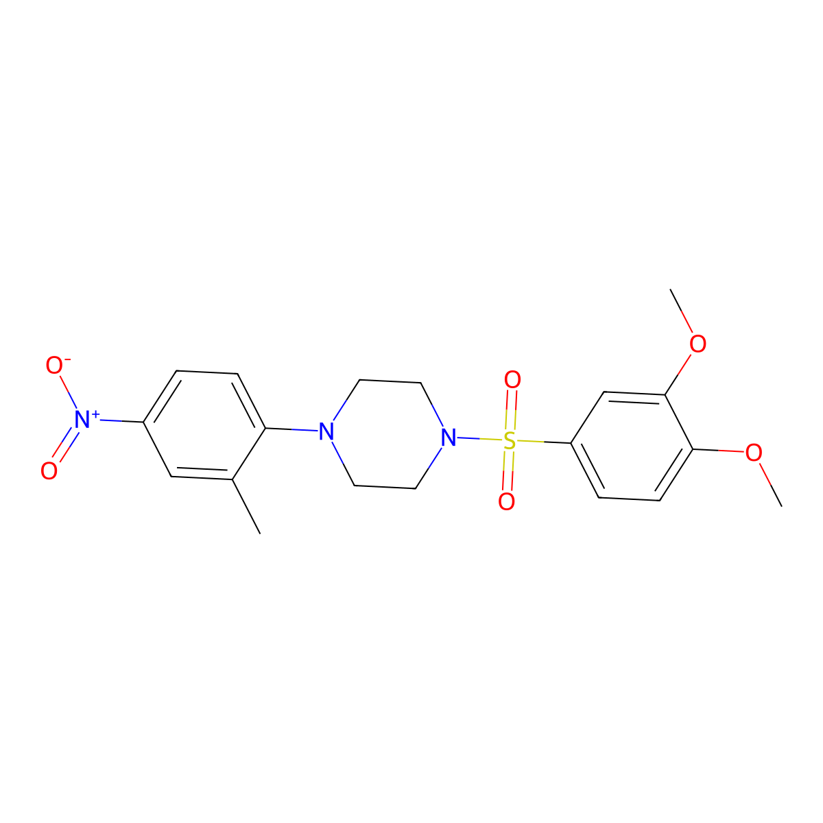 1-(3,4-Dimethoxyphenyl)sulfonyl-4-(2-methyl-4-nitrophenyl)piperazine molecular structure, CAS 708294-69-3