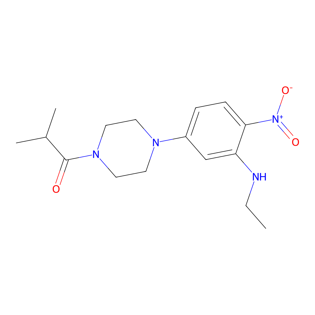 1-[4-[3-(Ethylamino)-4-nitrophenyl]piperazin-1-yl]-2-methylpropan-1-one molecular structure, CAS 708294-71-7