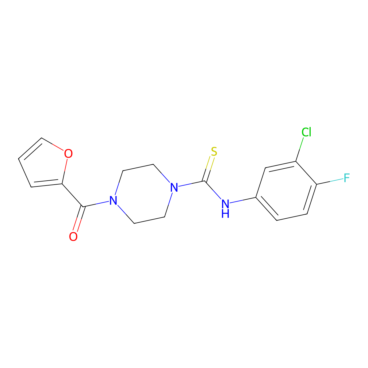 N-(3-chloro-4-fluorophenyl)-4-(furan-2-carbonyl)piperazine-1-carbothioamide molecular structure, CAS 708294-80-8