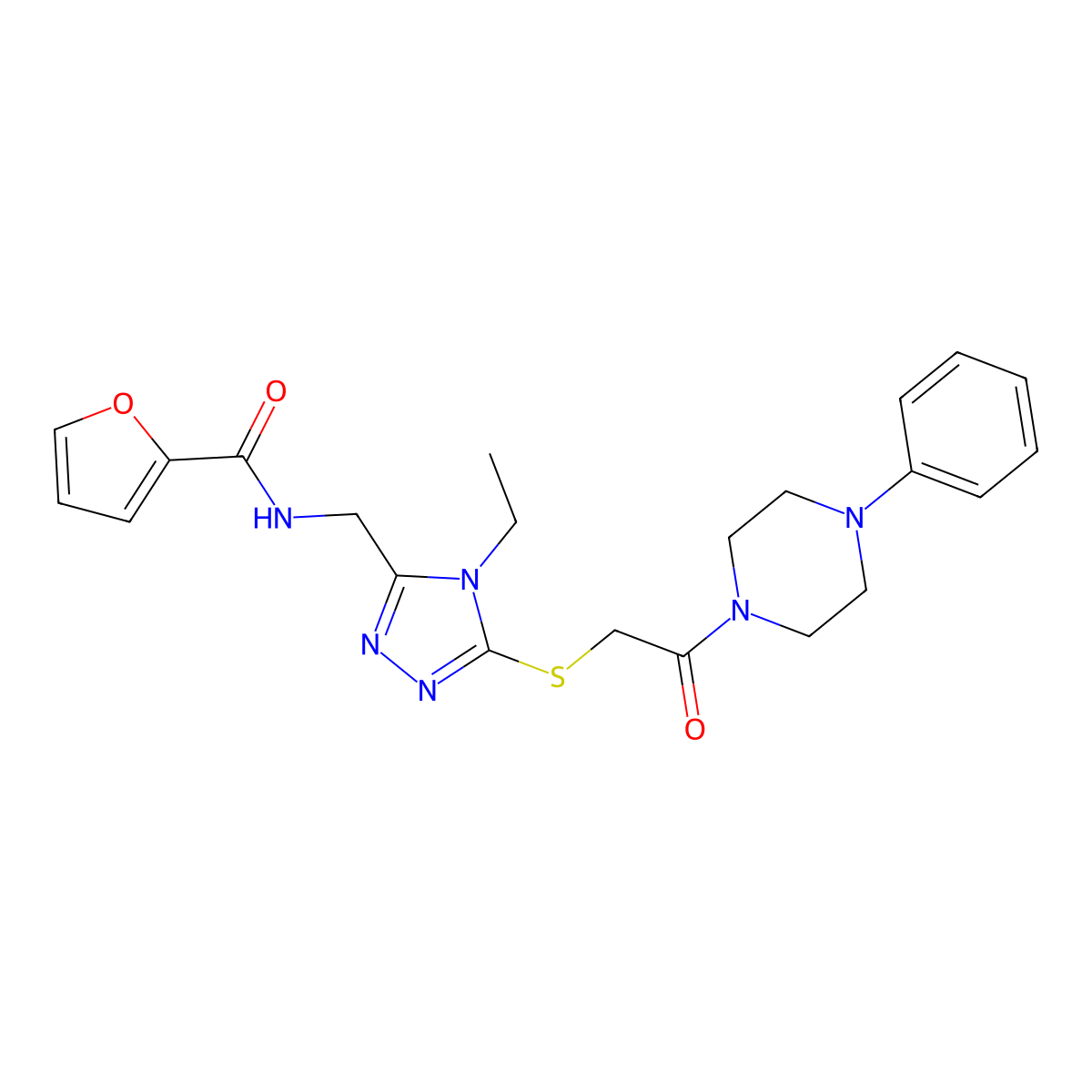 N-[[4-ethyl-5-[2-oxo-2-(4-phenylpiperazin-1-yl)ethyl]sulfanyl-1,2,4-triazol-3-yl]methyl]furan-2-carboxamide molecular structure, CAS 708295-19-6